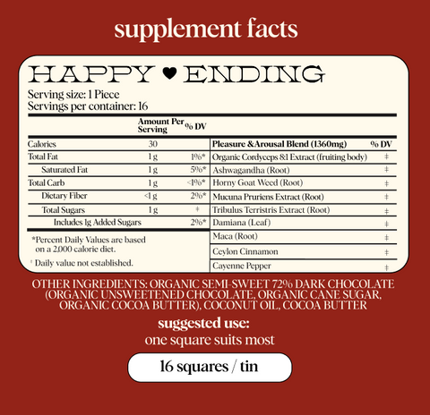 Happy Ending - mushroom chocolate supplement for wellness